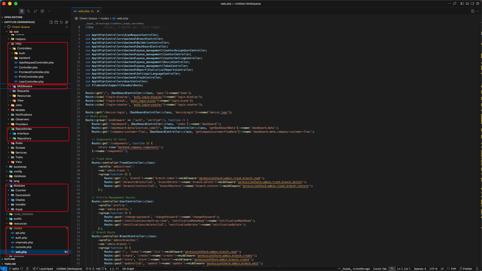 Dashboard rendered by PHP backend